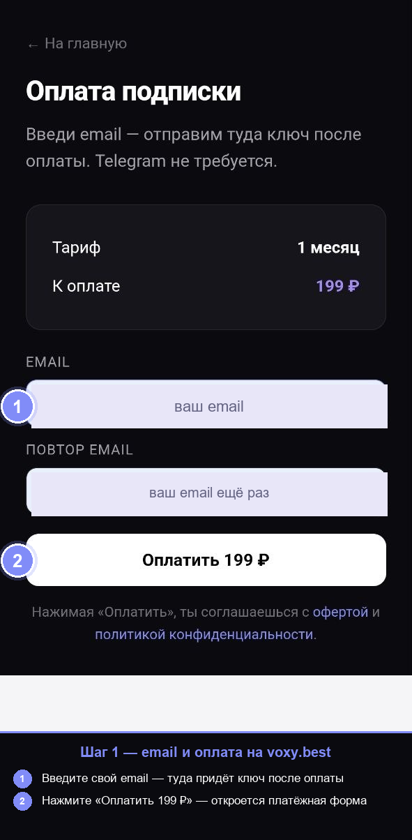 Форма ввода email на voxy.best